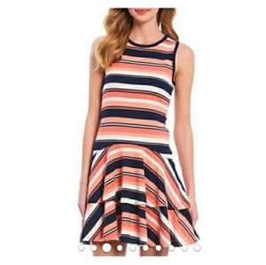 Michael kors Stripe Sleeveless Flounce Dress